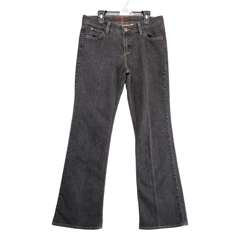 Vtg Eddie Bauer Black Bootcut Jeans Women's 6R Embroidered‎ Stretch Denim 29x30"